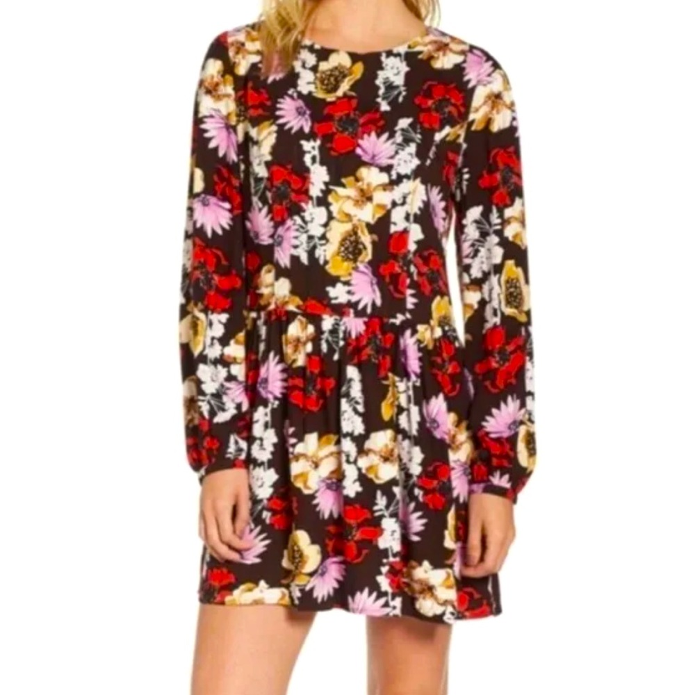 Hinge Pintuck Burgundy Fudge Wild Bouquet Long Sleeve Mini Dress Nordstrom